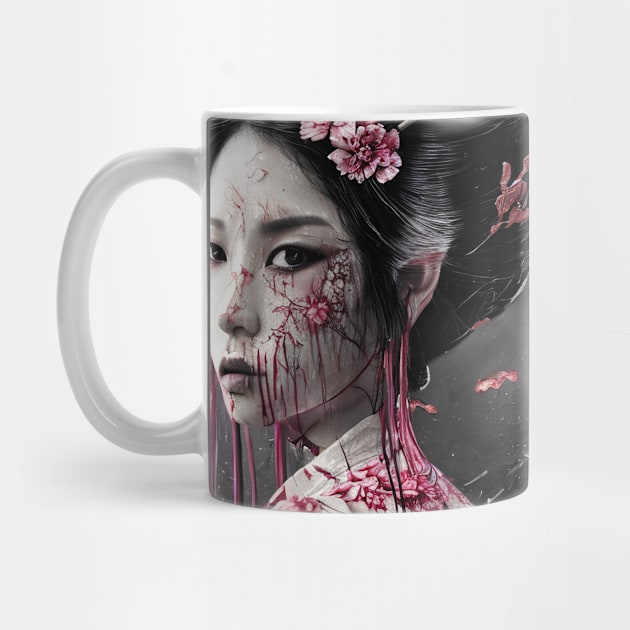 Dark geisha art with paint dripping ,horror vibe. by Ravenglow